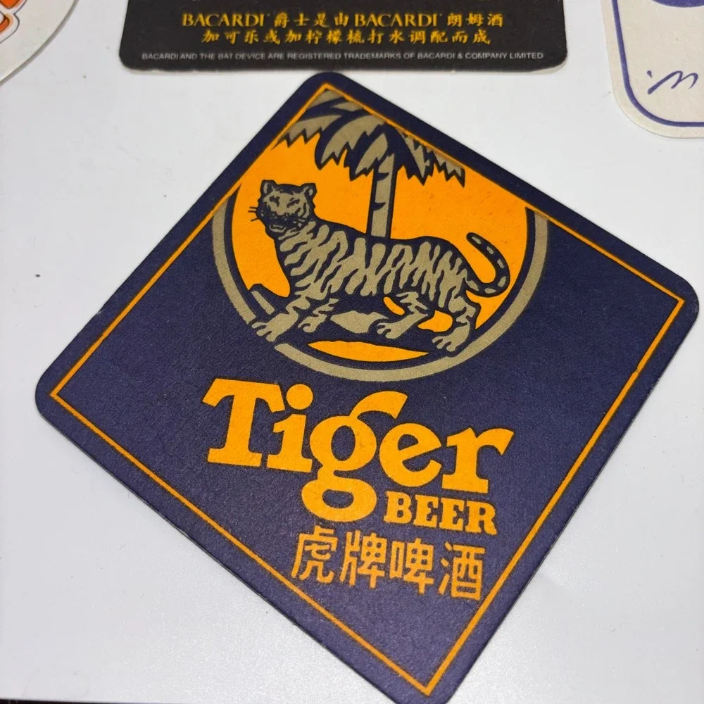Vintage‎ Beer Coaster Lot 7pc Heineken Paulaner HB Singha Tiger Bacardi Barware